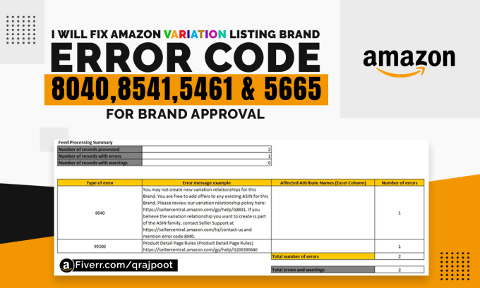 Fix Amazon Variation Listing Brand errors 8040, 99300, and 8541 for Brand Approval